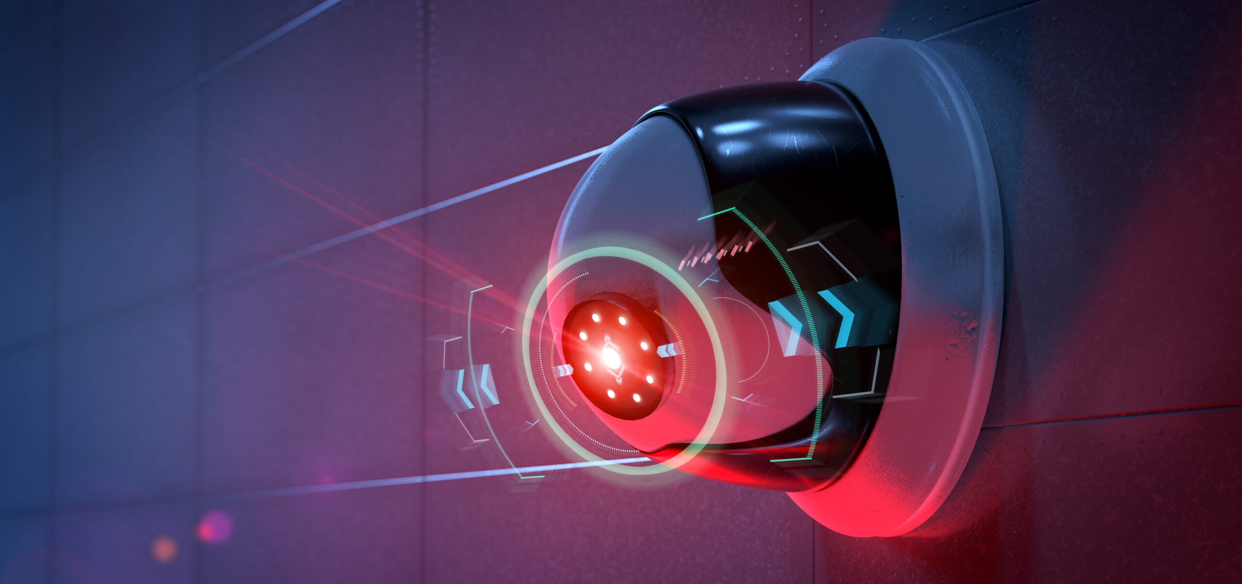 Security camera targeting a detected intrusion – 3d rendering